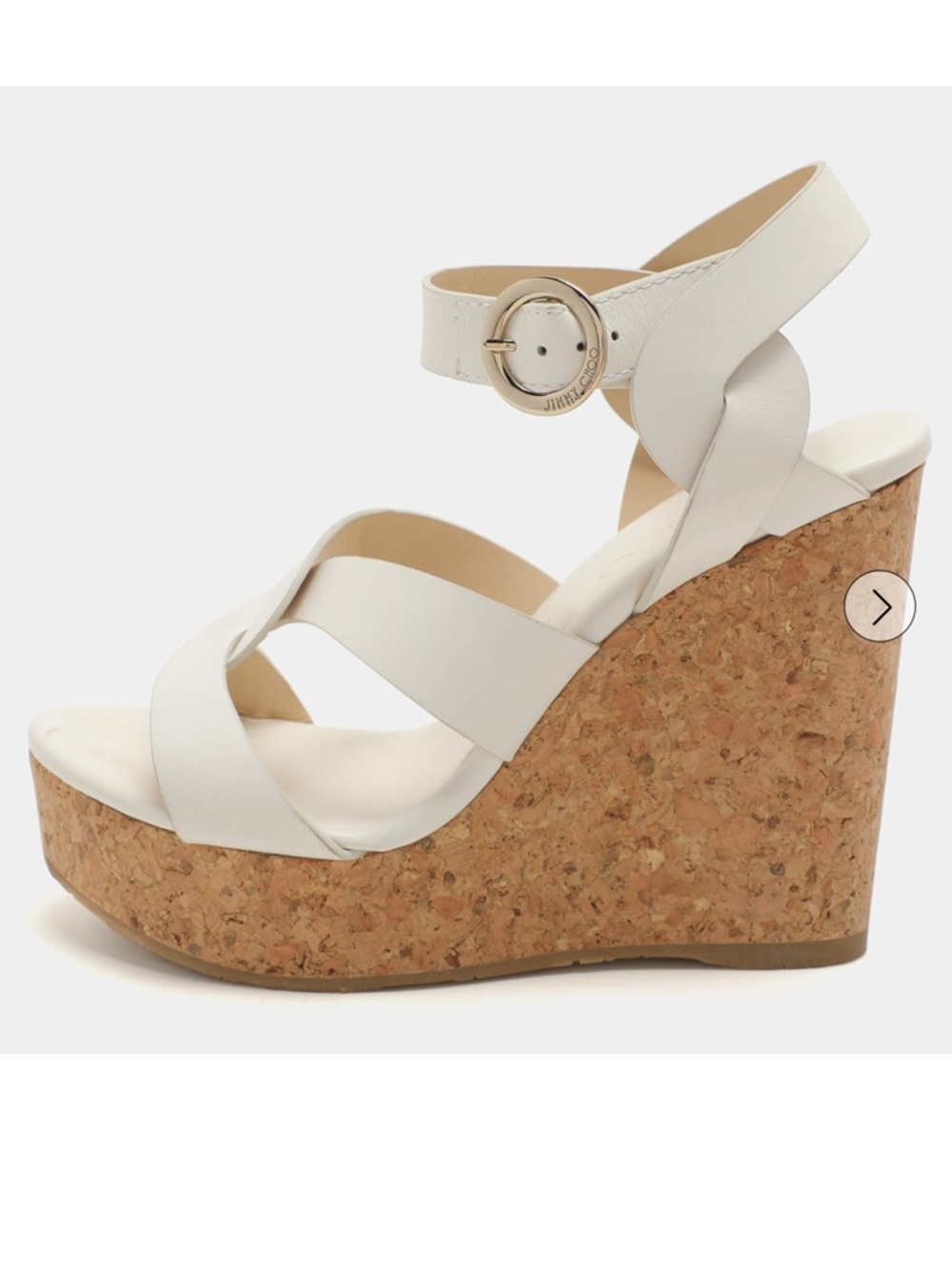 Jimmy Choo Aleili 100 White Leather Cork Sandal Wedge Heel Size 7